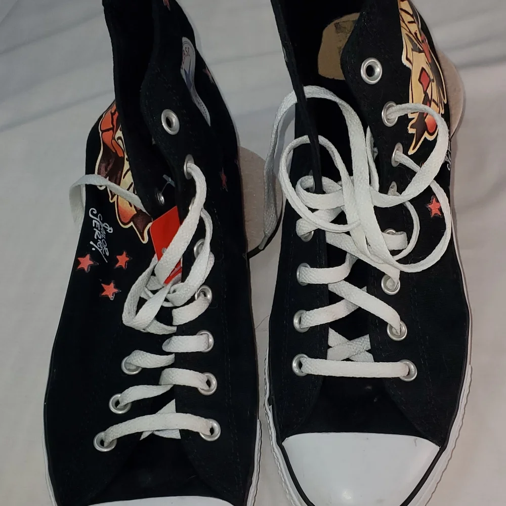 Black canvas Sailor Jerry "Lucky" Converse high-tops size 12 - Picture 2 of 5